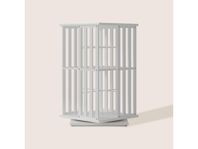 360° Rotating Bamboo CD/DVD Shelf - 6-Tier Space-Saving Media Storage Cabinet for Movies, Organizer with Super Compact Design (White, 2 Tier)