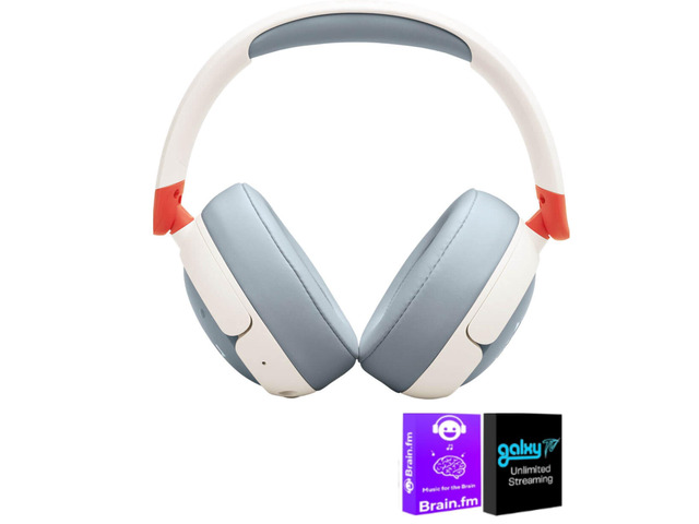 Junior 470NC Kids Wireless Over Ear Noise Canceling Headphones White Bundle with AudioTrends Accessories, Bluetooth Headphones for Children, Safe...