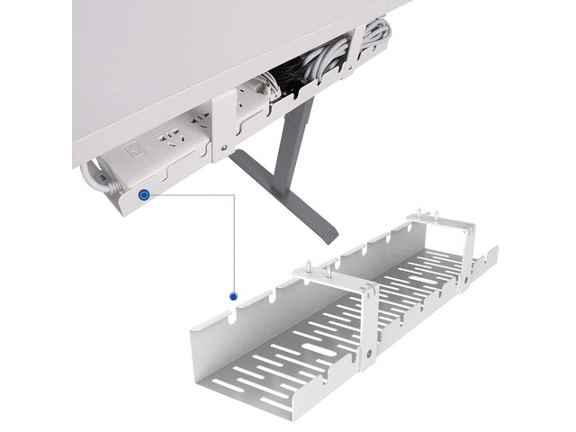 Under Desk Cable Management Tray, Metal Raceway Wires Cable Tidy Organizer Office and Home Cable Tray Use for Standing Desk (White)