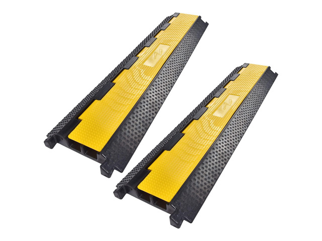 Cable Ramp Protector 2 Channel Garden Hose Protecitive 22000 Lbs Load Capacity Heavy Duty Speed Bump for Road Driveway Walkway, 2 Packs