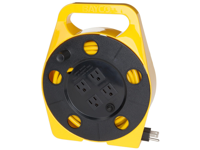 SL-755 25' Cord Reel with 4 Outlets, Yellow