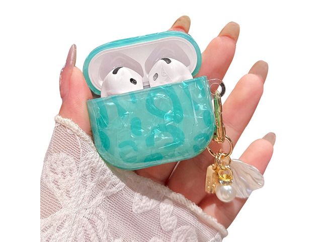 for Airpod 4 Case Cute with Shell Pearl Keychain Luxury Leopard Hard TPU Protective Cover Compatible with AirPods 4th Generation Case 2024 for...
