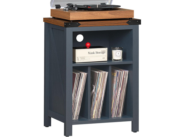 Record Player Stand with Vinyl Record Storage Holds up to 160 Albums,Large Wood Record Player Table Dispaly ShelfBlue Turntable Stand Cabinet for...