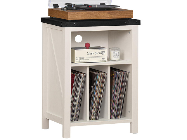 Record Player Stand with Vinyl Record Storage Holds up to 160 Albums,Large Wood Record Player Table Dispaly ShelfWhite Turntable Stand Cabinet for...