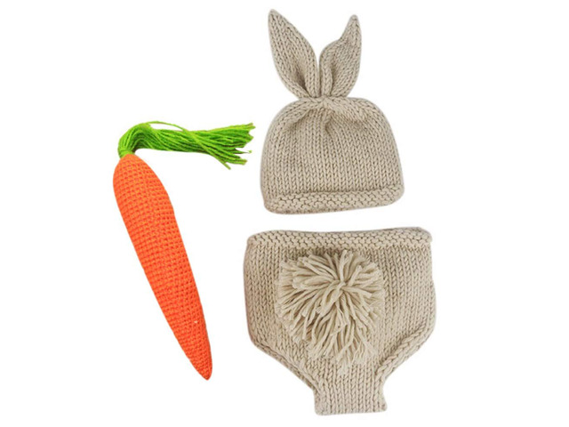 Newborn Photography Props Baby Boy Easter Bunny Crochet Knitted Rabbit Beanie Hat Set Diaper Accessory