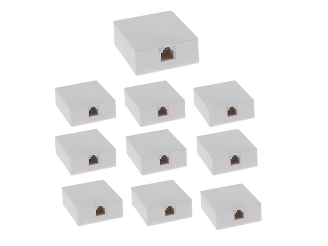 (10-Pack) RJ12 (6P6C) Modular Single Port Surface Mount Jack Box White for Telehone/Phone Line with Mounting Screws