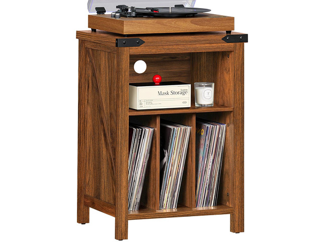 Record Player Stand with Vinyl Record Storage Holds up to 160 Albums,Large Wood Record Player Table Dispaly ShelfBrown Turntable Stand Cabinet for...