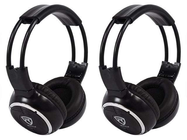 RFH3 Wireless IR Car Headphones for Any Car Monitor, 2-Pack Dual A/B Channels, 40mm Mylar Drivers, Foldable, Leatherette Ear Pads, 10m Range,...