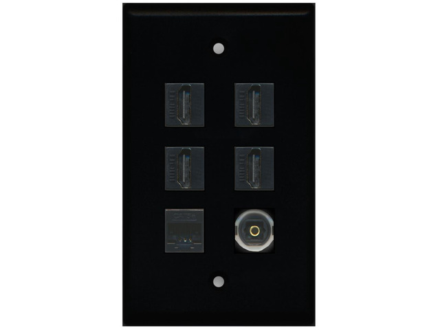 4 HDMI and 1 - Ethernet Cat5e and 1 - Toslink Port Wall Plate White - Black