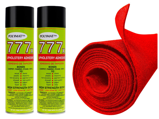 12FT x 3.75FT Red Carpet ROLL + 2 CANS of 777 Glue for Speaker woofer Box Backed Carpet