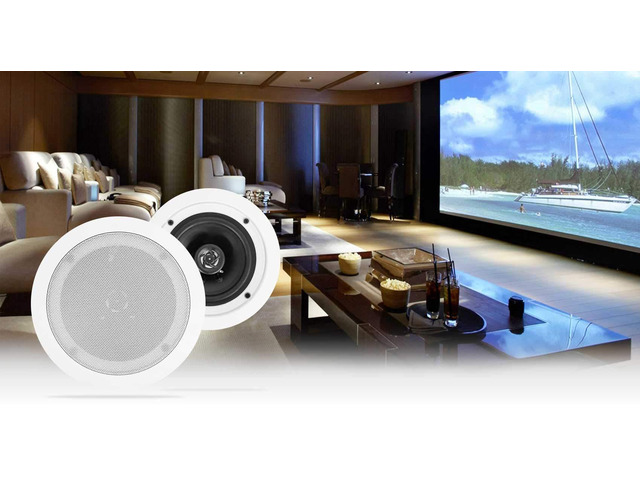 HC55 White 5.25' in-Ceiling Home Theater Speakers, 8 Ohm, Pair 300W Peak / 120W RMS, Swivel Tweeter, Paintable Flush Mount Grills, 88dB,...