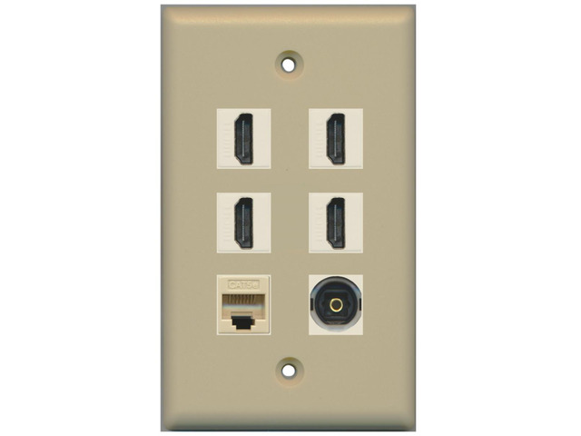 4 HDMI and 1 - Ethernet Cat5e and 1 - Toslink Port Wall Plate White - Ivory