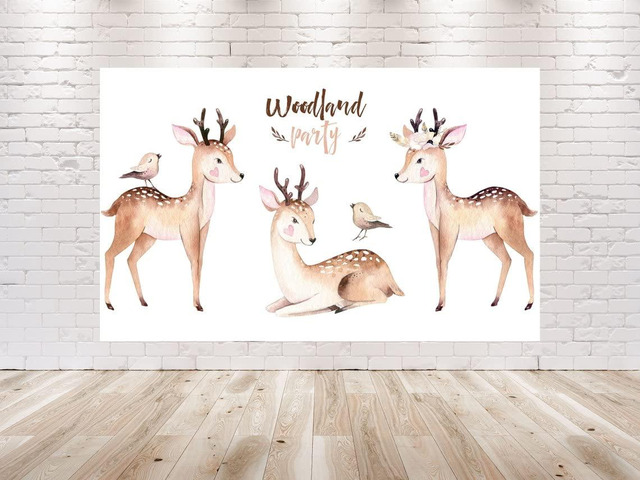 Woodland Deer Backdrop 5x3 FT Forest Animals Party Banner for Baby Shower and Birthday Decorations