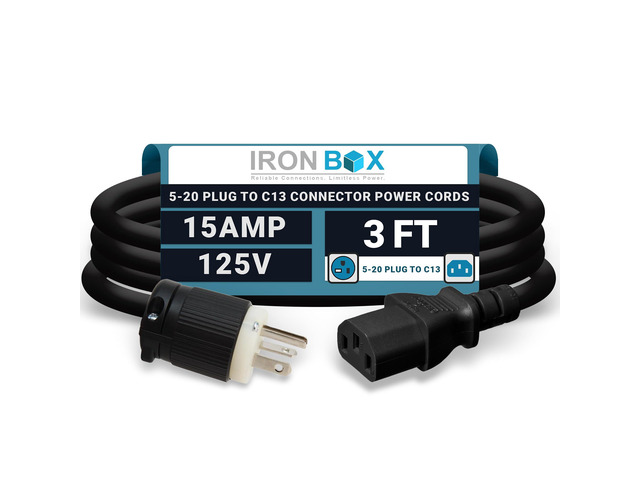 IronBox Electric NEMA 5-20 Plug to C13 Connector Power Cords, 15A, 125V, 14/3 SJT Jacket - Power Supply Replacement Cable - UL Listed Heavy Duty...