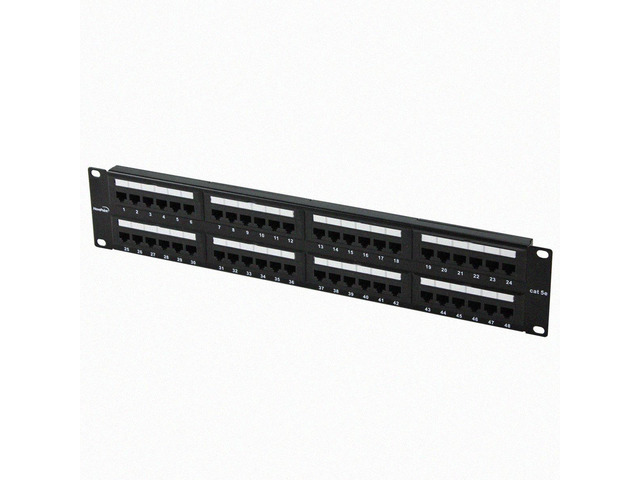 48-Port Cat5E UTP Unshielded Patch Panel for 19-Inch Wallmount Or Rackmount Ethernet Network 2U Black