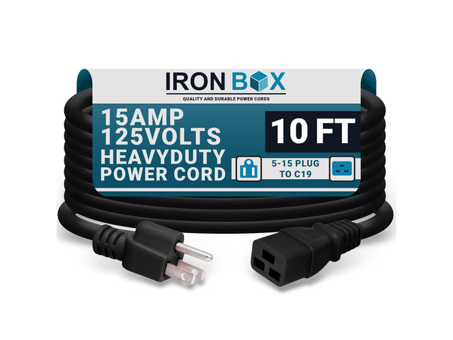 IronBox Electric - Heavy Duty 5-15P to C19 Power Cord - 15A, 125V, 14/3 SJT Jacket - Computer Power Supply Extension Cords - PSU Wire Connectors -...