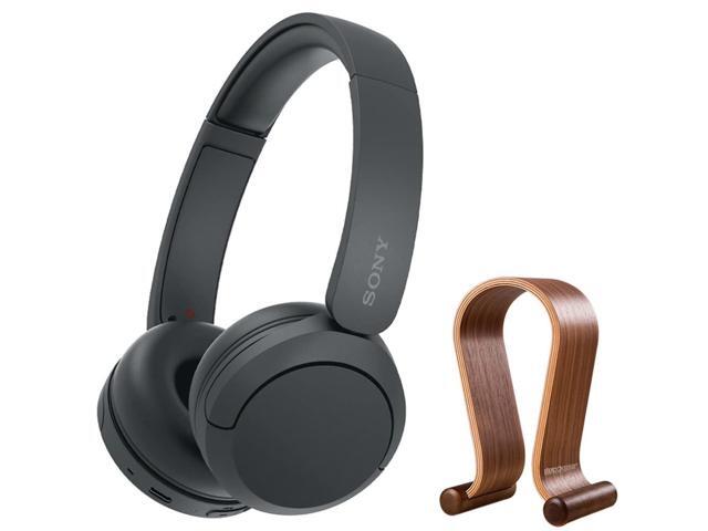 WH-CH520 Wireless Headphones with Microphone, Black Bundle with Wood Headphone Display Stand Secure Tabletop Holder/Gaming Headset Hanger