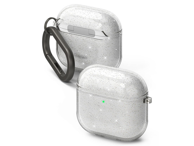 Air for AirPods 4 Case [0.06-inch Thickness] No-case Feel Lightweight Slim Cute Cover with Carabiner for Women, Men - Glitter Clear