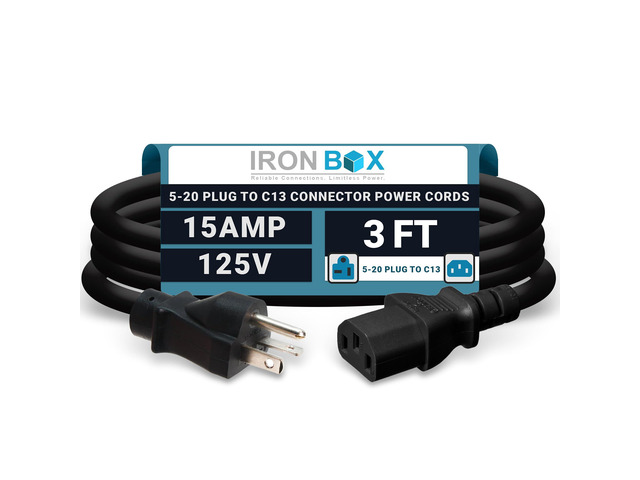 IronBox Electric NEMA 5-20 Plug to C13 Connector Power Cords, 15A, 125V, 14/3 SJT Jacket - Power Supply Replacement Cable - UL Listed Heavy Duty...