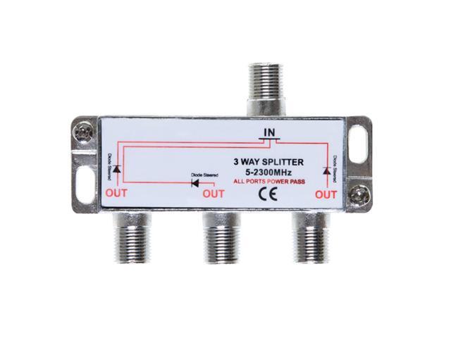 Pack of 3pc - 3 Way Bi-Directional 5-2300 MHz Indoor and Outdoor Waterproof Coaxial Antenna Splitter for RG6 RG59 Coax Cable Satellite HDTV (3 Ports)