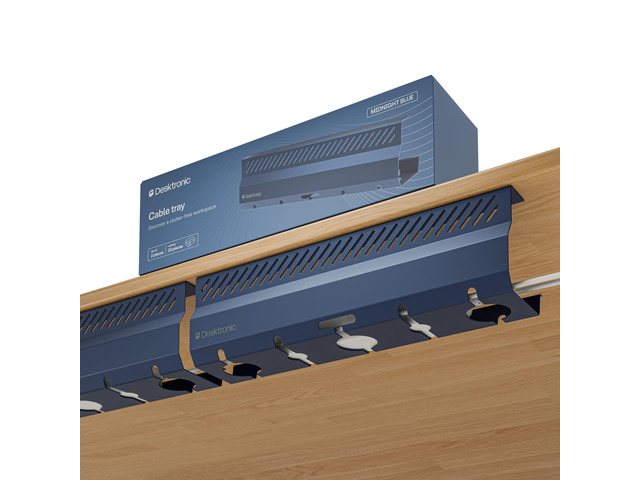 Cable Duct Desk Blue Set of 2 - Stainless Steel Cable Management Desk Cable Duct with 5 Cable Cut-Outs - Easy to Install Cable Organiser - Cable...