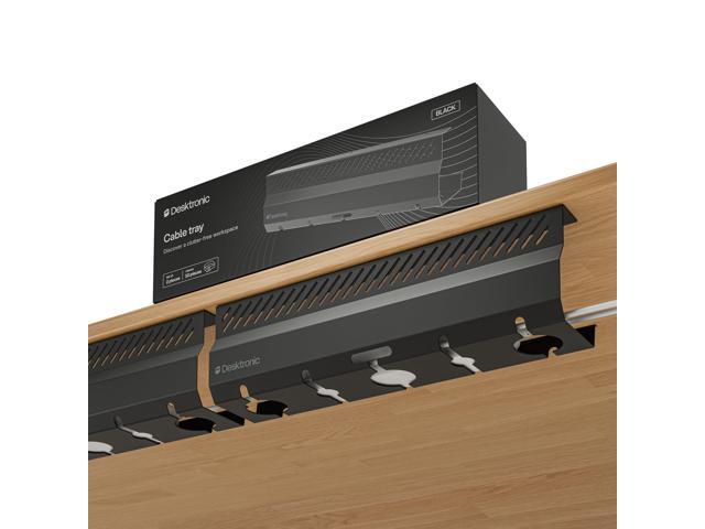 Cable Duct Desk Black Set of 2 - Stainless Steel Cable Management Desk Cable Duct with 5 Cable Cut-Outs - Easy to Install Cable Organiser - Cable...