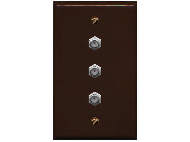 3 Port Coax Cable TV- F-Type Wall Plate - Flat Style [Brown/Brown]