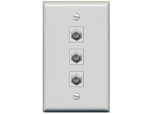 3 Port Coax Cable TV- F-Type Wall Plate - Flat Style [Gray/Gray]