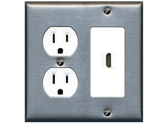 Custom HDMI Wall Plate 1 Port - Round Outlet [Stainless/White]