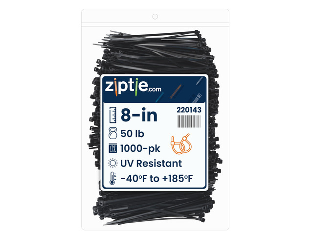 8-Inch Black Nylon Multi-Purpose Zip Ties - 50-lb Tensile Strength Cord Management - UL 21S Listed Tie Wraps - UV Resistant, Indoor & Outdoor...