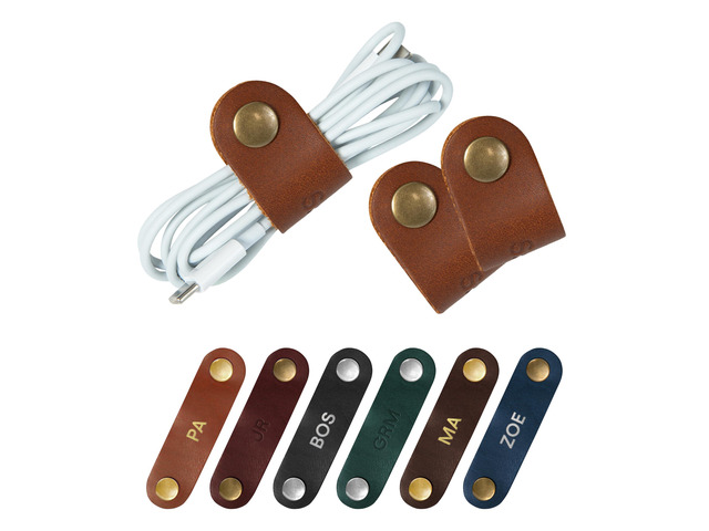Personalized Full Grain Leather Cord Organizer Set of 3 Custom Cable Managing Strap, Monogrammed Cable Holder and Organizer for Cords, Chargers &...
