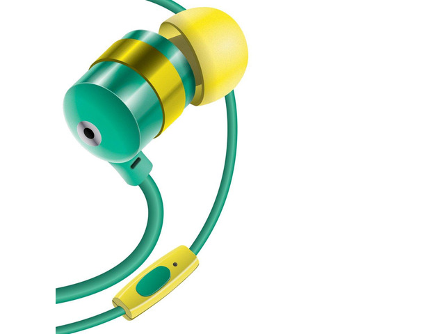 AudiOHM HF Earbud Headphones with Mic, Deep Bass, & Comfortable Ear Gels (Green & Gold) in-Ear Earphones Featuring Noise Isolating Design, Durable...