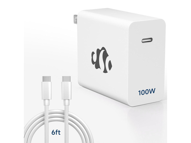 100W GaN USB C Fast Charger, Ultra-Fast PD 3.0 Wall Adapter with 6.6ft Cable, Reliable Power Block for MacBook Pro 14/16, iPad, iPhone-17/16,...