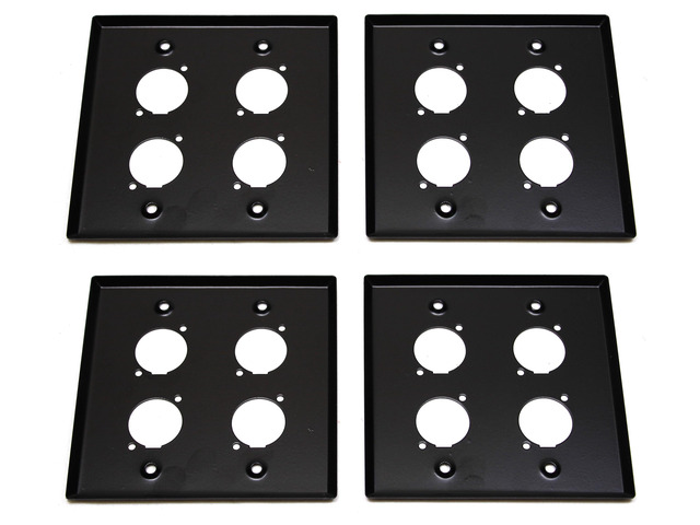 (4) Four Double Gang Blank Wall Plate for Four XLR Male or Female Panel Mount D Type BLACK Steel