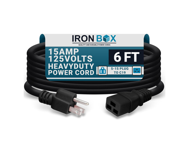 IronBox Electric - Heavy Duty 5-15P to C19 Power Cord - 15A, 125V, 14/3 SJT Jacket - Computer Power Supply Extension Cords - PSU Wire Connectors -...