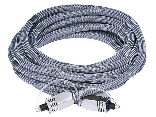 106271 Premium S/PDIF (Toslink) Digital Optical Audio Cable - Silver - 15ft Heavy Duty Mesh Jacket, Metal Connector Heads, For Play Station, Xbox...