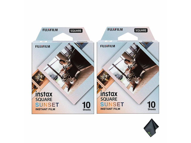INSTAX Square Sunset Film 20 Exposures Bundle For Instant Photos, Scrapbooks & Sharing Includes Cleaning Cloth
