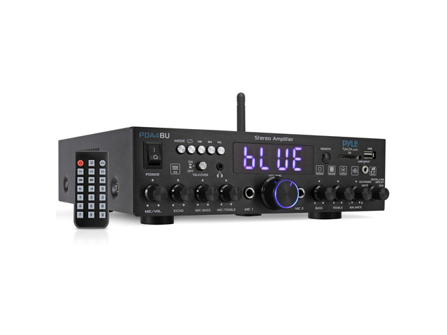 200W Wireless Bluetooth Home Stereo Amplifier - Multi-Channel Audio Receiver with Optical - Phono - Coaxial - FM - USB/SD - AUX - RCA - 2 Mic...