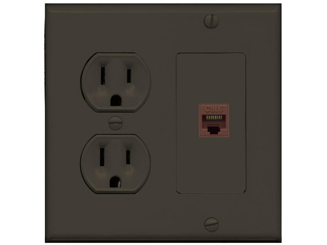 1 Port Cat6 Ethernet Wall Plate Jack Female-Female - Round Outlet [Brown/Brown]