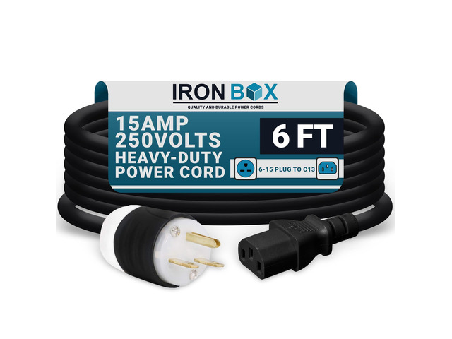 IronBox Electric NEMA 6-15 Plug to C13 Connector Power Cords - 15A/250V - 14/3 AWG - Power Supply Replacement Cable - UL Listed Heavy Duty Cord for...