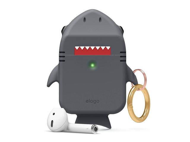 Shark Case Cover for AirPods 1 & 2 Cute 3D Design Cover with Keychain (Dark Grey)