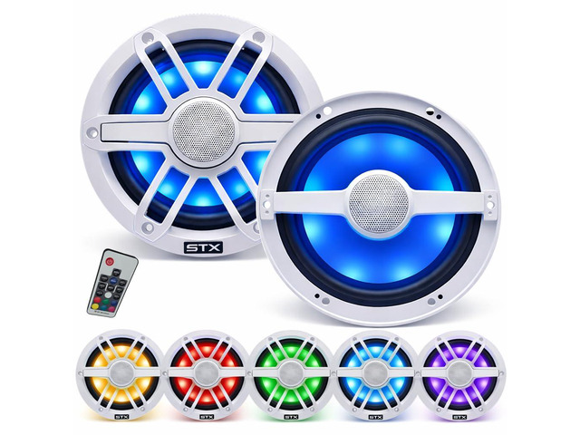 STX65MXW - 6.5' Marine Coaxial Speakers, 600W Max Power, RGB LED Lighting, Waterproof - Ideal for Boats, UTVs, and ATVs