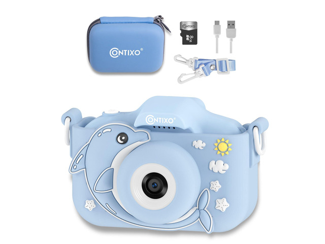 KC3 Kids Camera, 1080P Video Selfie Toddler Educational Digital Photo Cameras with Puzzle Games, Children Portable Toy for Boys Girls-Dolphin Blue