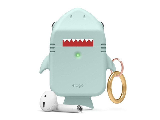 Shark Case Cover for AirPods 1 & 2 Cute 3D Design Cover with Keychain (Baby Mint)