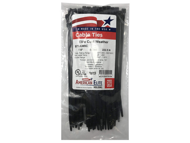 Cold Weather Black 7' Inch Cable Zip Ties 50 Pounds Tensile Strength UV Resistant Wire Wrap - 100 Pack - Made in USA