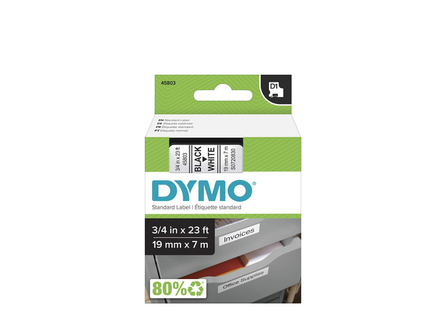 Authentic Standard D1 Labeling Tape for LabelManager Label Makers, Black Print on White Tape, 3/4'' W x 23' L, 1 Cartridge