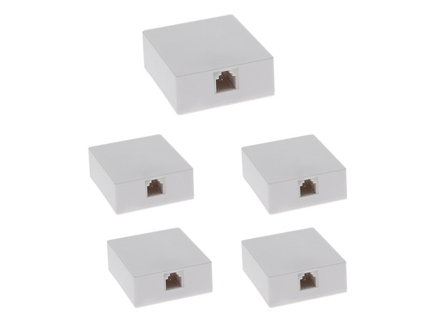 (5-Pack) RJ12 (6P6C) Modular Single Port Surface Mount Jack Box White for Telehone/Phone Line with Mounting Screws