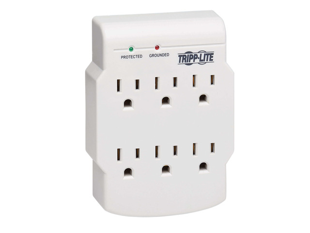 6 Outlet Surge Protector Power Strip, Direct Plug in, Gray, & $10,000 Insurance (SK6-0) White