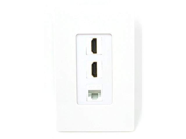 2 HDMI and 1 Cat5e White Ethernet Port Screwless Wall Plate Decorative