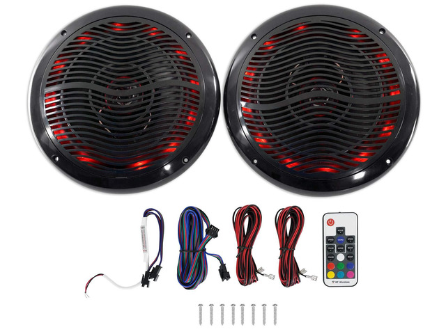 RMC65LB Black Pair 6.5' 2-Way 4 Ohm Marine Speakers with LED 600W Peak, 150W RMS, Multi-Color LEDs, Waterproof, 19 Dynamic Modes, 20 Colors,...